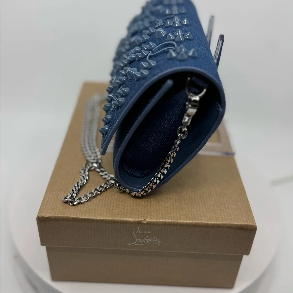Christian Louboutin DENIM Paloma Embellished Clutch Wallet on Chain New in Box!